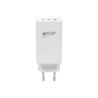 GEAR Laddare GAN 220V 2xUSB-C + 1xUSB-A PD 45W + 18W + 3A (totalt 65W) Vit