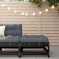 vidaXL Fotpall med dyna för trädgården svart massiv furu