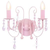 vidaXL Vägglampa med pärlor rosa 2 x E14-lampor