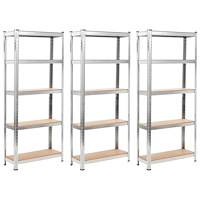 vidaXL Förvaringshyllor 3 st silver stål & konstruerat trä 5 hyllplan