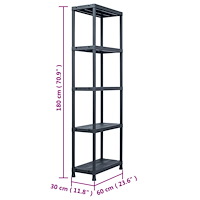 vidaXL Förvaringshylla svart 125 kg 60x30x180 cm plast