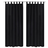 vidaXL 2-pack gardiner med öglor i svart microsatin 140 x 175 cm