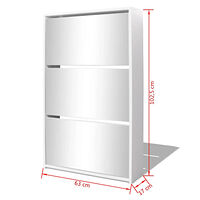 vidaXL Skoskåp med 3 lådor och spegel vit 63x17x102,5 cm