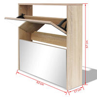 vidaXL Skoskåp med 2 lådor och spegel 63x17x67 cm ek