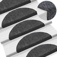 vidaXL Trappmattor självhäftande 15 st 56x17x3 cm mörkgrå halvrunda