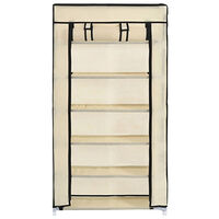 vidaXL Skoförvaring med överdrag gräddvit 58x28x106 cm tyg