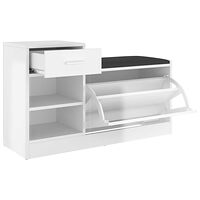 vidaXL Skobänk vit högglans 94,5x31x57 cm konstruerat trä