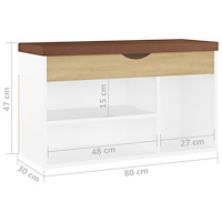 vidaXL Skobänk med dyna vit och sonoma-ek 80x30x47 cm konstruerat trä