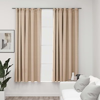vidaXL Mörkläggningsgardin med krokar linnelook 2 st beige 140x175 cm