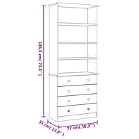 vidaXL Bokhylla med lådor ALTA 77x35x186,5 cm vit massiv furu