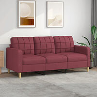 vidaXL 3-sitssoffa vinröd 180 cm tyg