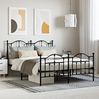 vidaXL Sängram med huvudgavel och fotgavel svart metall 150x200 cm