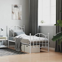 vidaXL Sängram med huvudgavel och fotgavel vit metall 75x190 cm