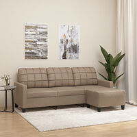 vidaXL 3-sitssoffa med fotpall cappuccino 180 cm konstläder