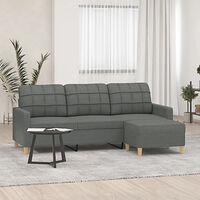 vidaXL 3-sitssoffa med fotpall Mörkgrå 180 cm tyg