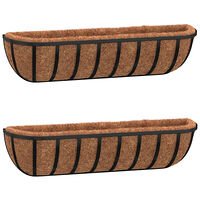 vidaXL Blomlådor 2 st med kokosfibrer svart 76x21x16 cm stål