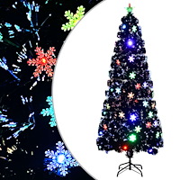 vidaXL Julgran med LED-snöflingor svart 240 cm fiberoptik