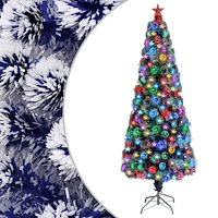 vidaXL Belyst plastgran vit&blå 240 cm fiberoptik