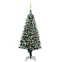 vidaXL Konstgjord julgran med LED och bollset och kottar 240 cm