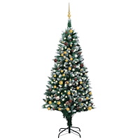 vidaXL Konstgjord julgran med LED och bollset och kottar 210 cm