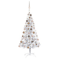 vidaXL Belyst plastgran med kulor silver 120 cm PET