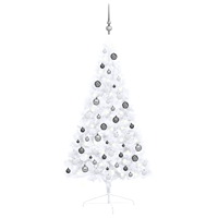 vidaXL Belyst halv plastgran med kulor vit 120 cm