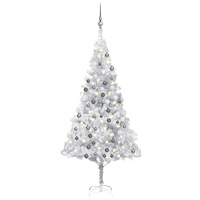vidaXL Belyst plastgran med kulor silver 180 cm PET