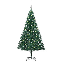 vidaXL Belyst plastgran med kulor grön 180 cm PVC