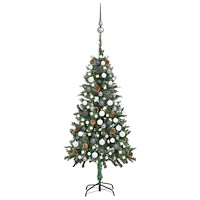 vidaXL Belyst plastgran med kulor och kottar 150 cm