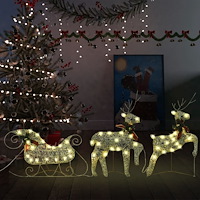 vidaXL Renar & släde juldekoration 60 LED utomhus guld