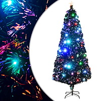 vidaXL Förbelyst julgran med fot och LED 210 cm fiberoptik