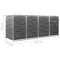 vidaXL Skjul till fyra sopkärl 276,5x77,5x112,5 cm rostfritt stål