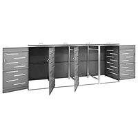 vidaXL Skjul till fyra sopkärl 276,5x77,5x112,5 cm rostfritt stål