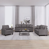 vidaXL Soffgrupp med kuddar 3 delar grå konstläder