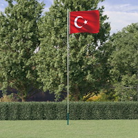 vidaXL Turkiets flagga och flaggstång 6,23 m aluminium