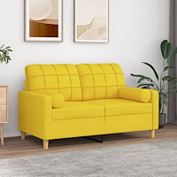vidaXL 2-sits soffa med prydnadskuddar ljusgul 120 cm tyg