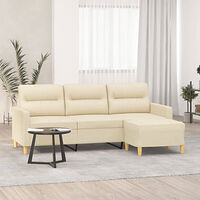 vidaXL 3-sitssoffa med fotpall Gräddvit 180 cm tyg