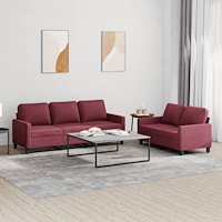 vidaXL Soffgrupp med dynor 2 delar Vinröd tyg