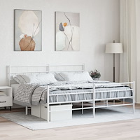 vidaXL Sängram med huvudgavel och fotgavel vit metall 200x200 cm