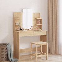 vidaXL Sminkbord med spegel sonoma-ek 96x39x142 cm