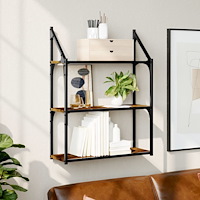 vidaXL Vägghylla 3 hyllor rökfärgad ek 60x21x78,5 cm konstruerat trä