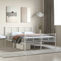 vidaXL Sängram med huvudgavel och fotgavel vit metall 135x190 cm