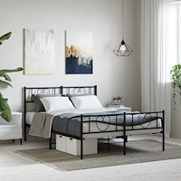 vidaXL Sängram med huvudgavel och fotgavel svart metall 150x200 cm