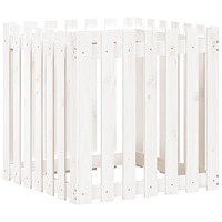vidaXL Odlingslåda med staket-design vit 70x70x70 cm massiv furu