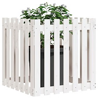 vidaXL Odlingslåda med staket-design vit 70x70x70 cm massiv furu