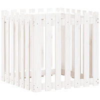 vidaXL Odlingslåda med staket-design vit 70x70x70 cm massiv furu