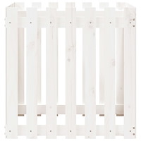 vidaXL Odlingslåda med staket-design vit 70x70x70 cm massiv furu