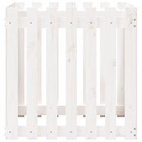 vidaXL Odlingslåda med staket-design vit 70x70x70 cm massiv furu