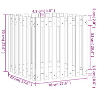 vidaXL Odlingslåda med staket-design vit 70x70x70 cm massiv furu