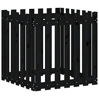 vidaXL Odlingslåda med staket-design svart 70x70x70 cm massiv furu